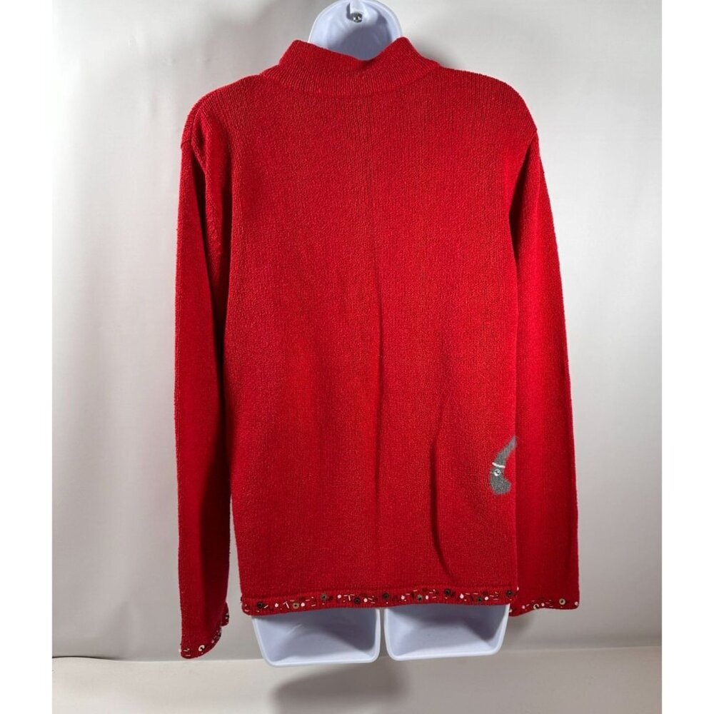 Coldwater‎ Creek Red Bejeweled Cats Kitchy Zip Sweater Jacket Size L - Picture 3 of 16